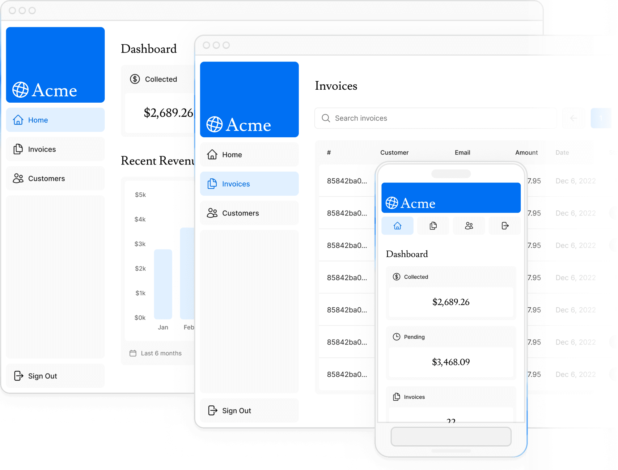 screenshop of the dashboard desktop version